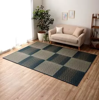 Ikehiko Rush Rug Carpet Tatami Note Rectangle FX Diamond Blue 190 x 250cm Geometric Pattern Humidity Control Effect Antibacterial and Deodorizing