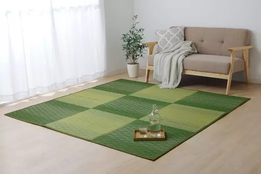 Ikehiko Rush Rug Carpet Tatami Note Square FX Diamond Green 240 x 240cm Geometric Pattern Humidity Adjustment Effect Antibacterial and Deodorizing