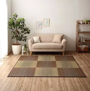 Ikehiko Rush Rug Carpet Tatami Note Square FX Diamond Brown 190 x 190cm Geometric Pattern Humidity Control Effect Antibacterial and Deodorizing Effect
