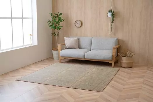 Ikehiko Rush Rug Carpet Tatami Note Square NCX Leap Beige 180 x 180cm Plain Humidity Adjustment Antibacterial and Deodorizing Effect Cushioning