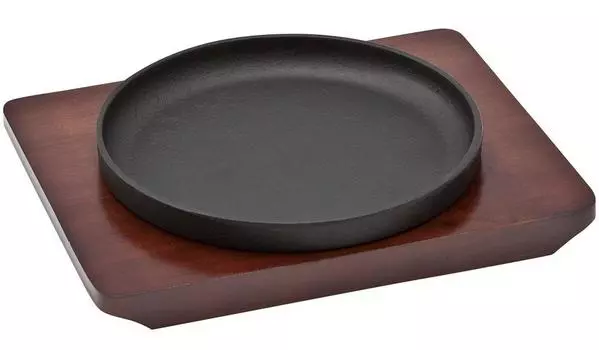 Ikenaga Iron Works штабелируемая сковорода для стейков, круглая железная тарелка 15 см, совместимая с IH, деревянная подставка из натурального дерева в комплекте чёрный