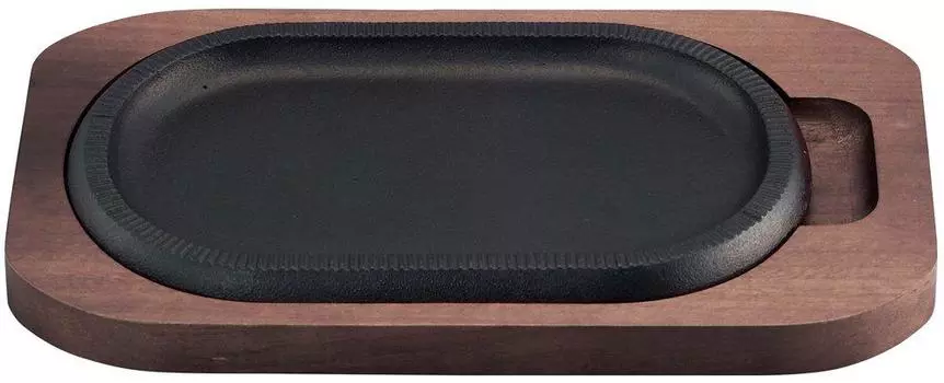 Ikenaga Iron Works Steak Cast IH с деревянной пластиной, изготовленной в New Line L P02001, железной, совместимой, подставкой, Япония, чёрный