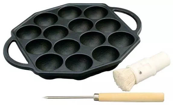 Ikenaga Iron Works Takoyaki Plate 14 отверстий с ручкой для масла и булавкой Snack Gourmet Round Plate Ajillo 41402