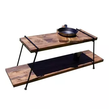 IKplus Iron Shelf Camping Gear 2 Tier Iron Wood Shelf Iron Rack Made in Japan Industrial Brooklyn i-2 &