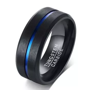 Ikuinen Basic 8 мм из карбида вольфрама обручальные кольца для мужчин, линия Bule с рифленым центром, удобная посадка, anel masculino 7