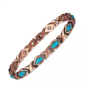 Ikuinen браслет из чистой меди для женщин, винтажные браслеты из искусственной бирюзы, меди, преимущества, звено цепи, ювелирные изделия, водонепроницаемые медный/синий