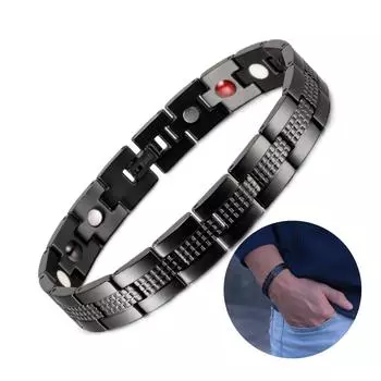 Ikuinen Черный Титановый Браслет Homme 21,5 см Противоаллергическая Терапия Магнитный Браслет Преимущества Энергии Здоровье Браслет-Цепочка Мужской чёрный