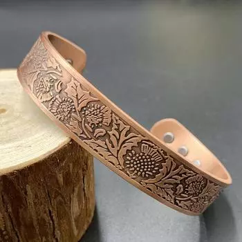 Ikuinen Daisy Браслет из чистой меди Магнитная регулируемая манжета с высокими магнитами Браслеты из твердой меди шириной 15 мм с изменяемым размером ювелирные изделия для мужчин и женщин медный