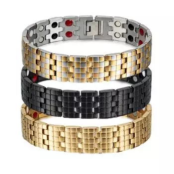 Ikuinen Магнитные браслеты Мужской браслет 16 мм Золотого цвета из нержавеющей стали Мужской браслет Ювелирные изделия золотой
