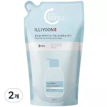 Illiyoon Ceramide Ato 6.0 Средство для мытья от макушки до пяток, без запаха, сменный блок, 500 мл, 2 шт.