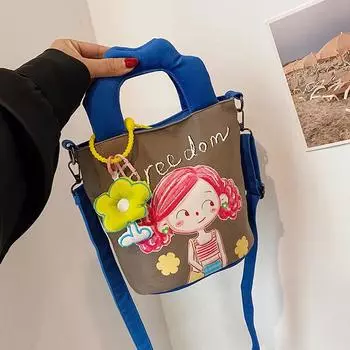 Иллюстрация Дизайн Граффити Печатный Холщовый Сумка Новая Нишевая Индивидуальная Смешная Сумка Через Плечо Сумка-ведро Сумка