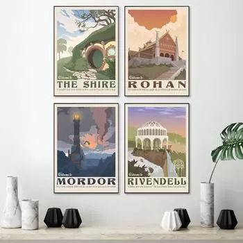 Иллюстрация мира Средиземья. Скандинавские ретро-путешествия, пейзаж, картина маслом, художественный плакат 21cm30cm NoFrame