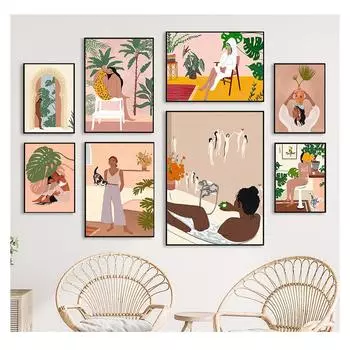 Иллюстрация, настенная живопись на холсте, плакаты на скандинавскую тему и принты, настенная картина для декора гостиной, абстрактная мода, винтажная девушка 21cm30cm NoFrame