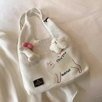 Иллюстрация сумка-тоут для дневника женская летняя большая вместимость нишевая дизайнерская вязаная сумка через плечо