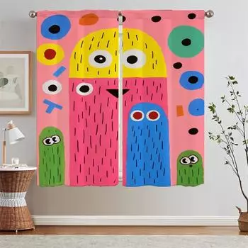 Illustration Innocent Art Tulle in Kitchen Curtains Elegant Room Curtains on Offer Free Shipping Partition Home and Decoration W50xH70cmx2pcs-CL