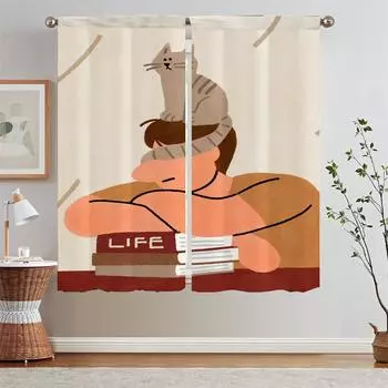 Illustration Pattern Tulle in Kitchen Curtains for Living Room Blackout Curtains Salon 2 Pieces Home and Decoration Tentacles W50xH70cmx2pcs-CL