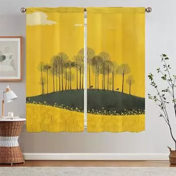 Иллюстрированный луг гостиная занавеска подхваты тюль на кухне занавески для камеры дома и украшения занавески салон 2 шт W50xH70cmx2pcs-CL