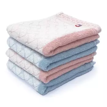 Imabari Towel Certified Face Towel Set of 4 Cotton Made in Japan Knit 100% (Rope Pattern/Pink & Blue)