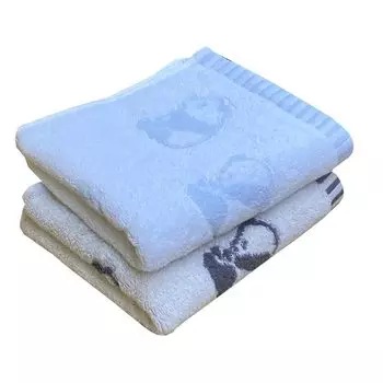 Imabari Towel Face Panda Set of 1 1 Approximately Made in Fluffy Towel, Pattern, 2, Blue, Ivory, 34x80cm, Japan, Skin-friendly, Absorbent,