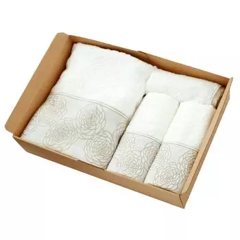 Imabari towel gift set Maiden camellia towel 1 bath towel 2 face towels 1 hand towel pattern (damask brown)