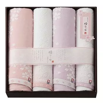 Полотенце Imabari Sakura Oricloth Подарочный набор из 4 банных полотенец x 2 полотенца для лица x 2 полотенца с узором «Цветущая вишня» Подарок на день Сделано в Японии (60 120см)