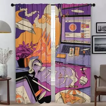 Imagination Anti-mosquito Curtains 2 Pieces Partition Halloween Decoration Living Room Curtain Shades Curtains for Camera Child W50xH70cmx2pcs-CL
