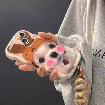 Imd 2023 милый волнистый нескользящий плюшевый круглый браслет с собакой, чехол для телефона с мультяшным рисунком для Iphone 14 Pro Max 11 12 Promax 13promax, чехол в виде ракушки For iphone 14pro