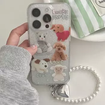 Imd мультфильм собака кошка любовь Lucky Animal Party Laser Ins противоударный блестящий чехол для телефона для Iphone 11 12 Promax 13 14 Pro Max чехол For iphone 14