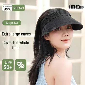 IME Новая соломенная шляпа: Черная шляпа с большими полями и двойной защитой от солнца для езды на велосипеде Adjustable