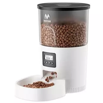 IMIPAW Автоматический таймер для кошек Тип Новый 3L Power Manual Автоматический Нержавеющая сталь Легко для Легко для 6 приемов пищи в день Кормушка, Кормушка, [Модель 2024] Емкость, белый