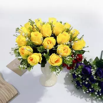 Имитация 18 головок букета роз Украшение дома Искусственные цветы Украшения для свадебной фотосъемки Реквизит Искусственные цветы 18 head rose bundle жёлтый