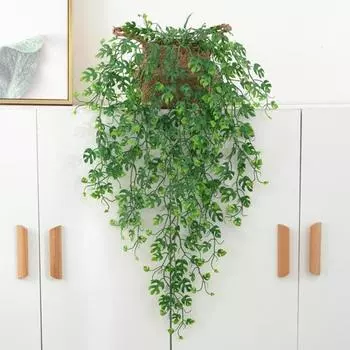 Имитация 5-вилочной лозы Монстера, реалистичный внутренний потолок, не требующий обслуживания, цветочная лоза для круглогодичного украшения зелёный