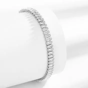 Имитация 925 Серебряный браслет с муассанитом и кубиками сахара, мужской и женский браслет, платиновое покрытие, ювелирные изделия для рук белого золота