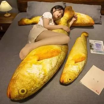 Имитация большого желтого горбыля, плюшевая игрушка, обнимающая подушка, карась, плюшевая кукла, забавная серия рыб, длинная кровать для сна, ножки для девочек, подарок 60CM жёлтый