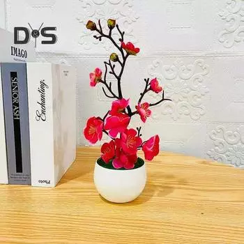 Имитация бонсай, анти-выцветание, искусственный шелковый цветок, красивый искусственный цветок сливы, растение розовый