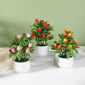 Имитация бонсай Красочные Легкий уход Прозрачные вены Ложные фрукты Горшечное растение Ложные фрукты Комнатное растение Мебель Искусственные фрукты Бонсай Strawberry