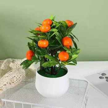 Имитация бонсай, не увядает, никогда не выцветает, устойчива к атмосферным воздействиям, легкий уход, 12 фруктов, искусственный апельсин, персик, фрукты, бонсай, декор для гостиной Strawberry золотистый