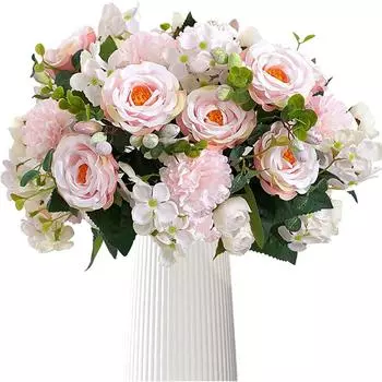 Имитация букета цветов Романтическая круглая роза Искусственный букет Свадебный дом Интерьер гостиной белый