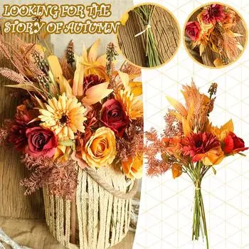 Имитация букета Поддельные розы Букет искусственных цветов Свадебная вечеринка Домашний декор оранжевый