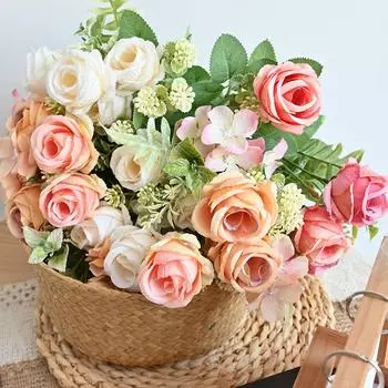 Имитация букета роз Реквизит для фотосъемки Украшение для дома Ручная европейская картина маслом Букет роз Имитация цветов Искусственные цветы