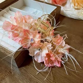Имитация цветка, цветок, коготь для волос, ткань, перо, краб, заколка для волос, сладкие заколки для волос, свадьба белый