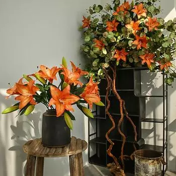 Имитация цветка Красивый неувядший экологически чистый искусственный цветок лилии 52 см 2 головки Искусственный цветок для свадебного торжества белый