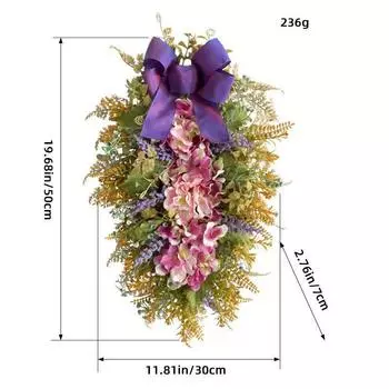 Имитация Цветка Перевернутое Дерево Большой Фиолетовый Цветок Гортензии Венок Бант Подвесное Украшение для Двери