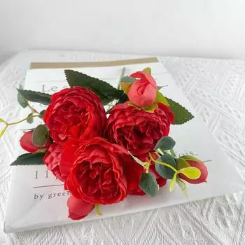 Имитация цветка пиона Домашнее украшение Гостиная Обеденный стол Реквизит для съемки Декоративное украшение красный