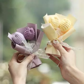 Имитация цветка Тюльпан крючком Маленький букет Искусственные вязаные цветы Мини вязаный букет цветов