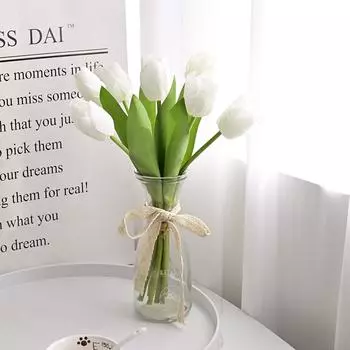 Имитация цветка, увлажняющий тюльпан, высококачественный букет тюльпанов, мягкий декоративный цветок, домашняя бутылка, цветок-реквизит белый
