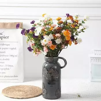 Имитация цветника, положите букет диких хризантем, имитация растения, поддельный цветок, украшение дома, зеленое растение небесно-голубой