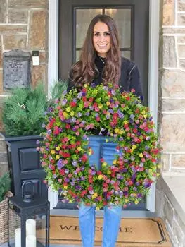 Имитация цветочного венка Цветной искусственный венок Эвкалиптовый венок Подвесной декор Весна Лето Украшение венок на входную дверь Украшение окон разноцветный