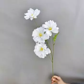 Имитация цветов Шелковый цветок 4-головый искусственный цветок Орхидея Цветок заката Свадебный декор белый