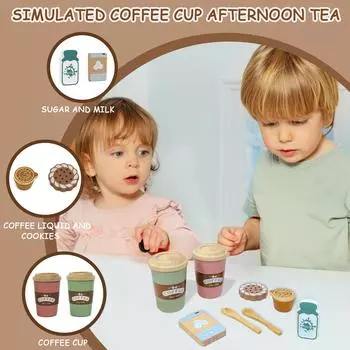 Имитация деревянного чайного сервиза для ролевых игр, кухонная игрушка One Size